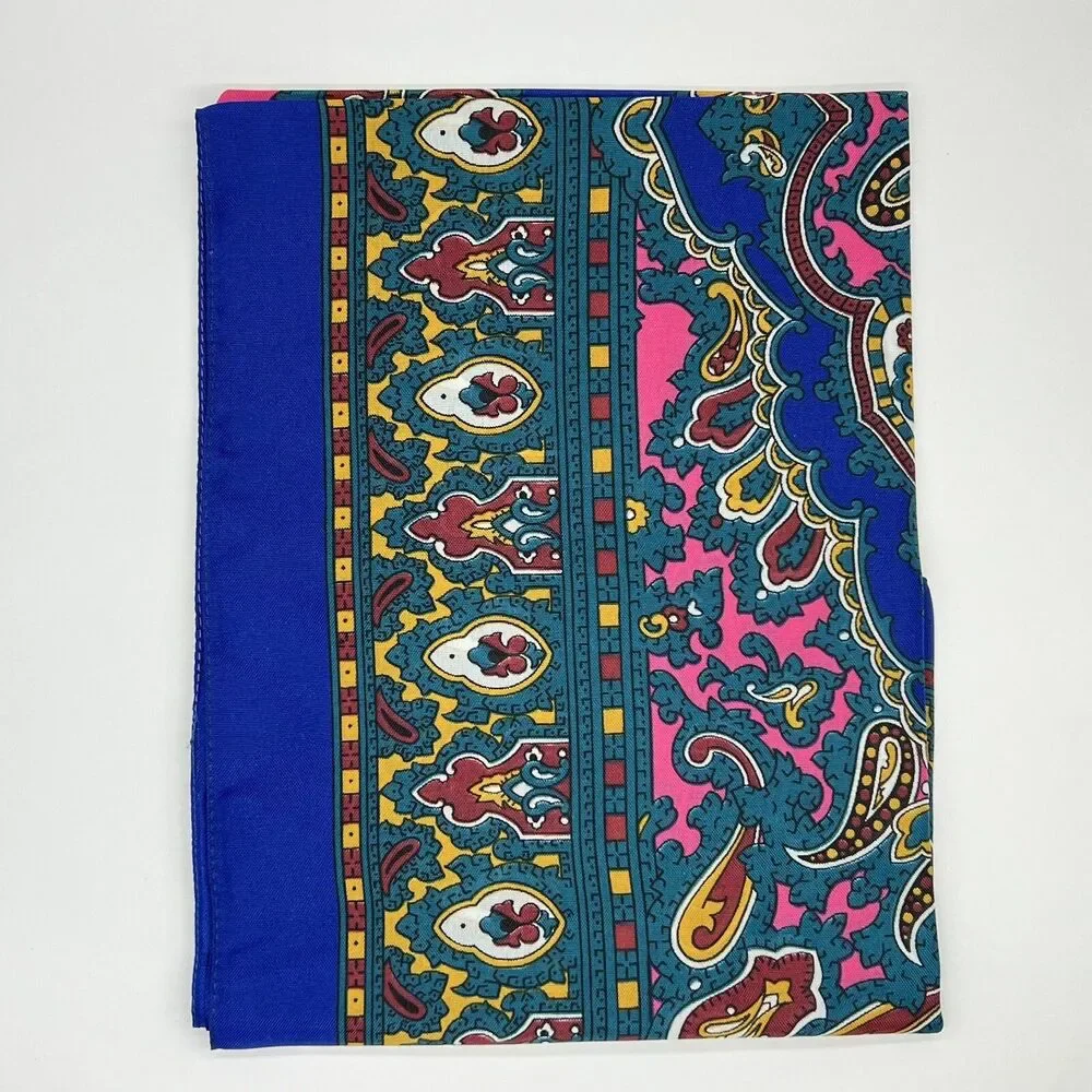 VTG Scarf & Stylish Clip 3 Piece Chiffon Rose & Royal Paisley Floral 30x29 Italy